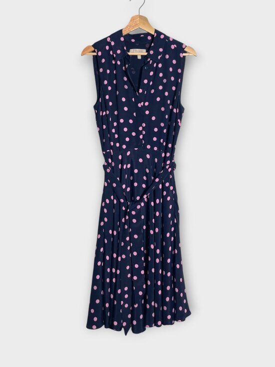Hobbs London Dresses & Skirts - HOBBS London Fit & Flare Dress Sz 6 US Blue Pink Polka Dot Tie Belt